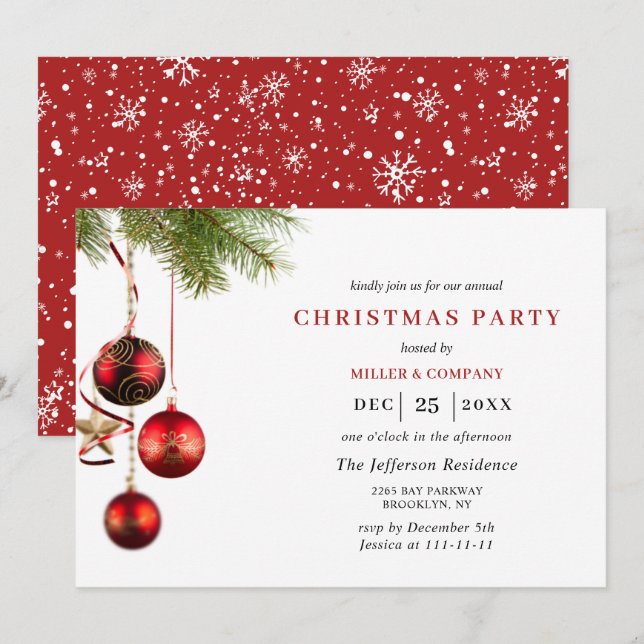 Invitation Joyeux Noël traditionnel rouge Fête de Noël (Devant / Derrière)