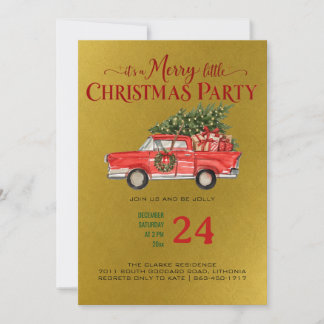Invitation Joyeux Noël Voiture Rouge Or Fête de Vacances