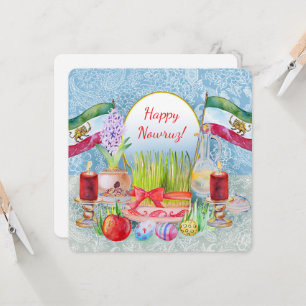 Invitation Joyeux Norooz Haft Sin avec des drapeaux Lion et S