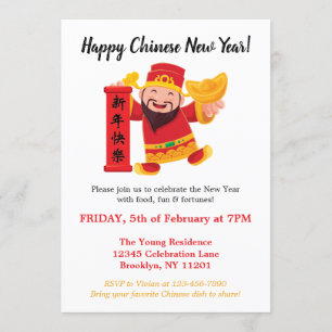 Invitation Joyeux Nouvel An chinois Fortune God Enveloppe