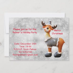 Invitation Joyeux orignal de Noël portant un casquette