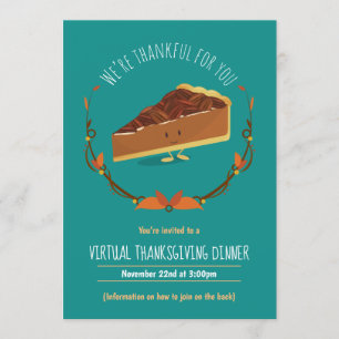 Invitation Joyeux Pecan Pie Turquoise Virtual Thanksgiving Dî