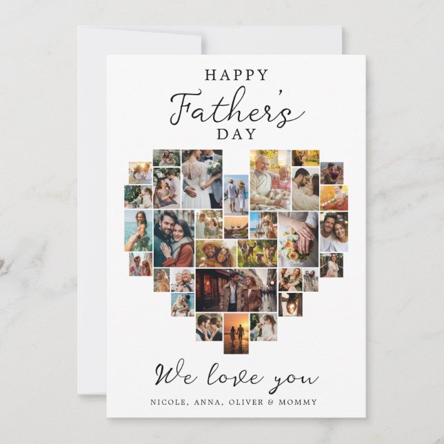 Invitation Joyeux Père's Day Heart Photo Collage Family Love (Devant)