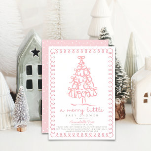 Invitation Joyeux petit arbre de Noël Baby shower rose