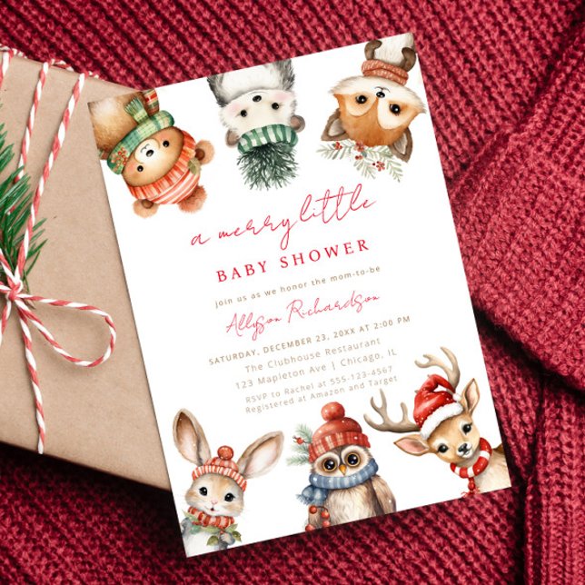 Invitation Joyeux petit baby shower de Noël animal boisé (Créateur téléchargé)