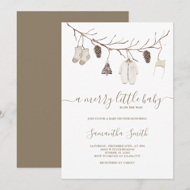 Invitation Joyeux petit Baby shower d'hiver de Noël (Devant / Derrière)