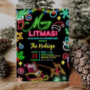 Invitation Joyeux petit Noël Neon Père Noël Fête