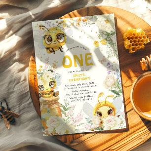 Invitation Joyeux premier anniversaire Sweet to Bee ONE Flora