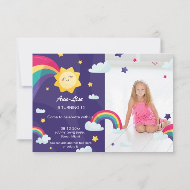 Invitation Joyeux Rainbow Sunshine Anniversaire (Devant)