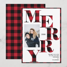 Invitation Joyeux | Red Buffalo Plaid Vertical Photo Holiday