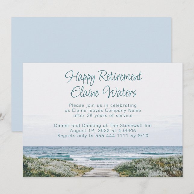Invitation Joyeux Retraite Party Boardwalk Ocean (Devant / Derrière)