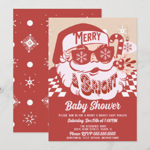 Invitation Joyeux Rétro Santa Noël Baby Shower Rouge