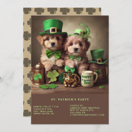Invitation Joyeux St Patrick's Day Adorable Chiots Casquettes