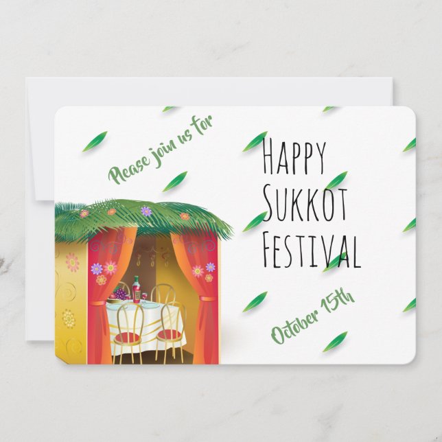 Invitation Joyeux Sukkot Sukkah Lulav et Aquarelle Etrog (Devant)