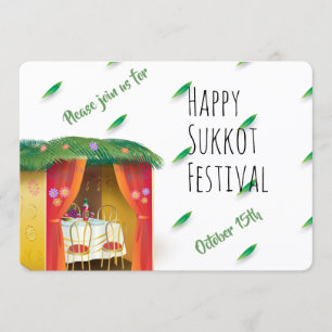 Invitation Joyeux Sukkot Sukkah Lulav et Etrog Aquarelle