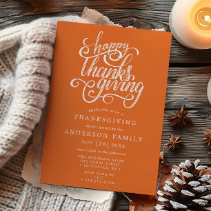 Invitation Joyeux Thanksgiving Moderne Écriture Orange Dîner