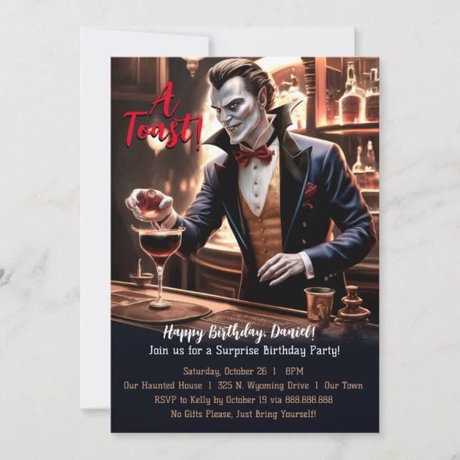 Invitation "Joyeux toast d'anniversaire, Vampire Bartender Vi (Devant)