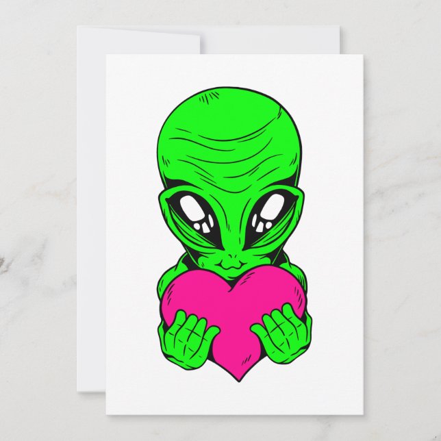 Invitation joyeux valentines jour alien coeur rose (Devant)