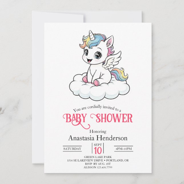 Invitation Joyeux Whimsy Unicorn Baby shower (Devant)