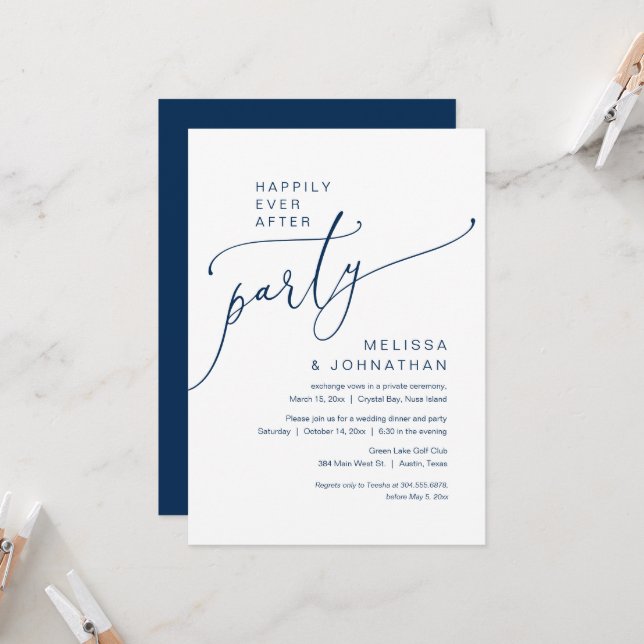 Invitation Joyeuxement Après, Fête de Mariage Élopement Marin (Devant/Arrière en situation)