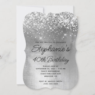 Invitation Jubilé 40 ans Monogramme Paillettes Argentées Bril