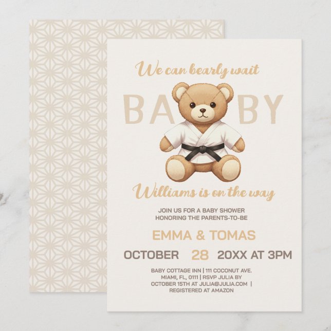 Invitation Judo Black Belt Bear Baby Shower Collection  (Devant / Derrière)