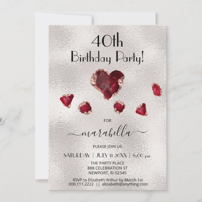 Invitation *~* JUILLET RUBY Birthstone Heart Rose Gold (Devant)