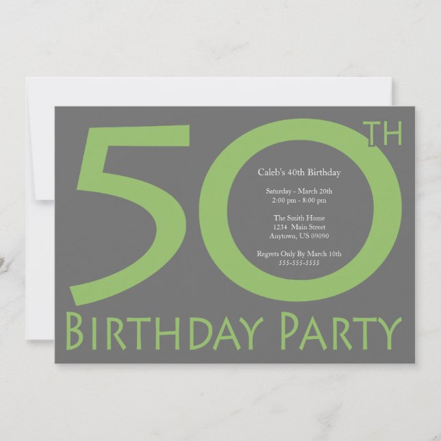 Invitation Jumbo Numbers Anniversaire (Lime Green / Grey) (Devant)