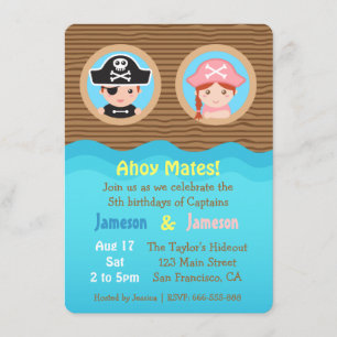 Invitation Jumeaux amusants, fête d'anniversaire sur le thème