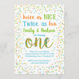 Invitation Jumeaux anniversaire confettis deux fois plus gent