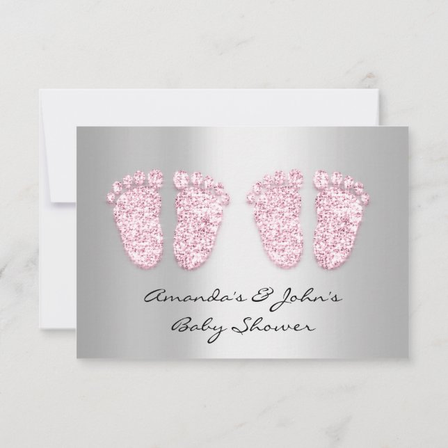 Invitation Jumeaux Baby shower pieds Parties scintillant gris (Dos)