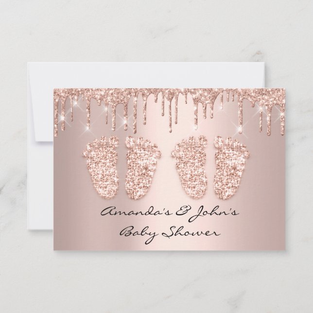 Invitation Jumeaux Baby shower Pieds Rose Drives Girl Boy (Dos)
