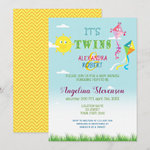 Invitation Jumeaux Baby Shower Printemps Été Mignon Soleil Ce