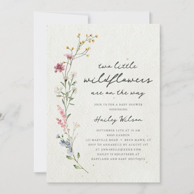 Invitation Jumeaux Boho Little Baby shower Fleur sauvage (Devant)