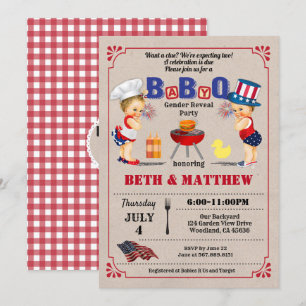 Invitation Jumeaux couples baby shower fête de l'Indépendance
