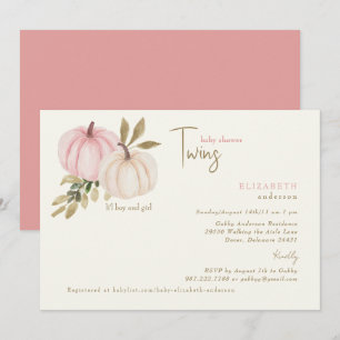 Invitation Jumeaux Crème & Blush Little Pumpkins Baby Shower