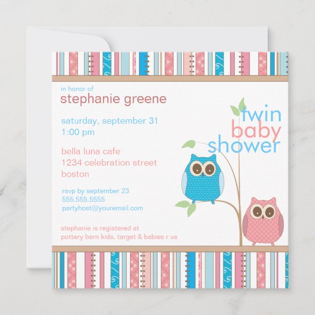 Invitation Jumeaux de chevrotines et Baby shower bleu (Devant)