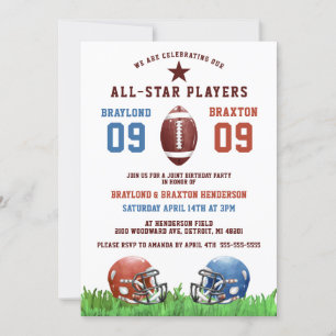 Invitation Jumeaux de football américain ou anniversaire comm