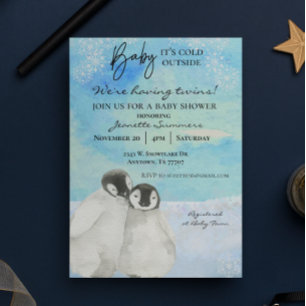 Invitation Jumeaux d'hiver Baby Shower Pingouin Bébé Froid à 