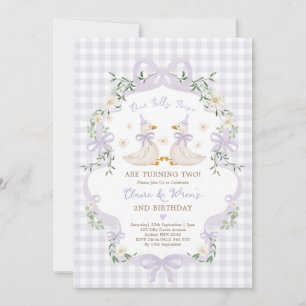 Invitation Jumeaux d'oies ridicules Arc-en-ciel Gingham Anniv