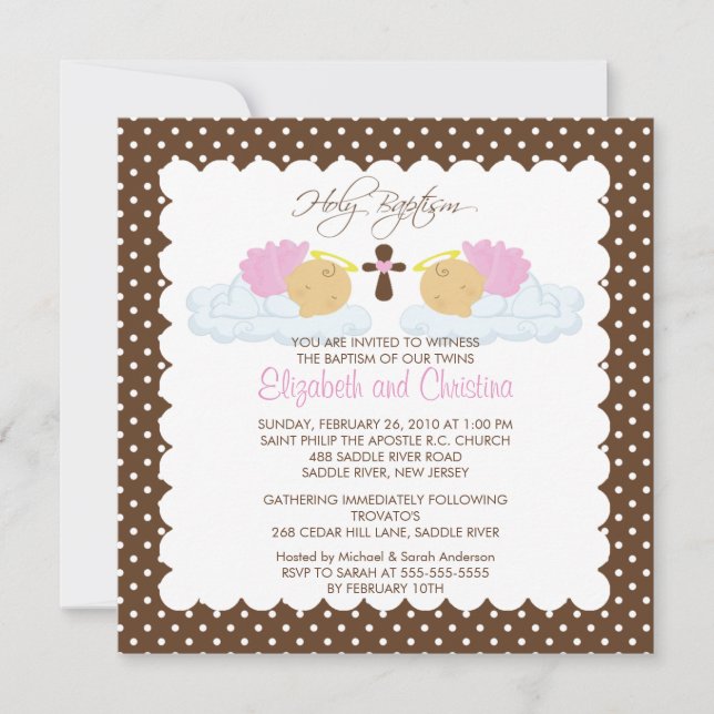 Invitation Jumeaux doux, bébés filles Saint-Baptême s'incarne (Devant)