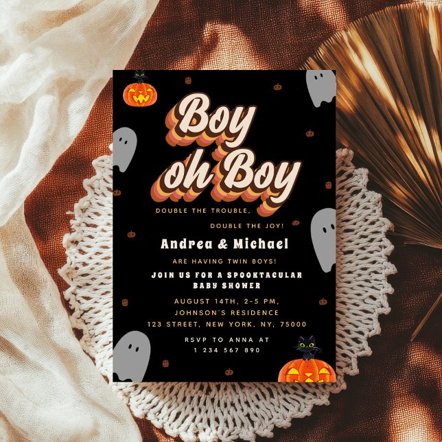 Invitation Jumeaux Éffrayants rétros Baby shower Halloween Gh (Créateur téléchargé)