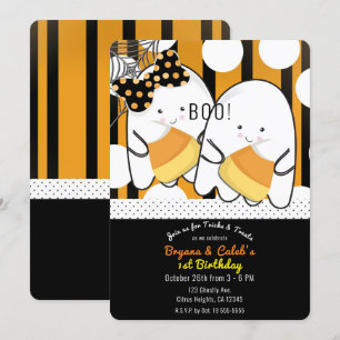 Invitation Jumeaux fantômes mignons Halloween fête d'annivers