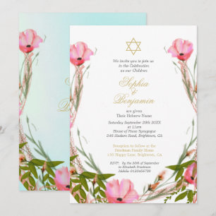 Invitation Jumeaux Floral Baby Naming Star de David