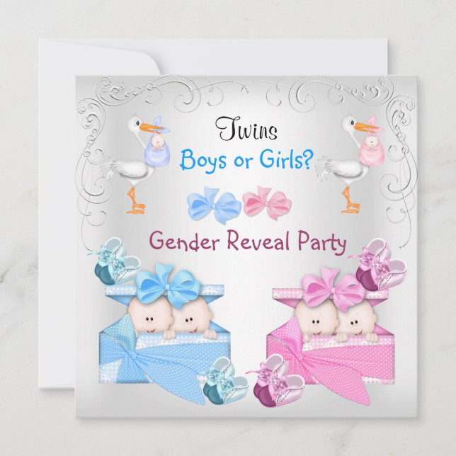 Invitation Jumeaux Genre Reveillez Fête Garçons Filles Rose B (Devant)