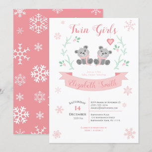 Invitation Jumeaux Girls Cute Ourse douchette hivernale