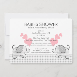 Invitation Jumeaux gris rose En vichy Baby shower