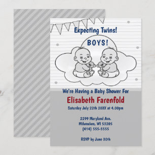 Invitation Jumeaux Jumeaux Baby shower nuage gris nuages