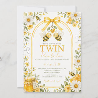 Invitation Jumeaux Miel de abeille Fille Baby Shower Fleur de