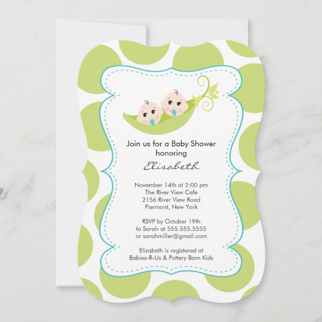 Invitation Jumeaux Modernes Dans Baby shower Pea Pod (Devant)